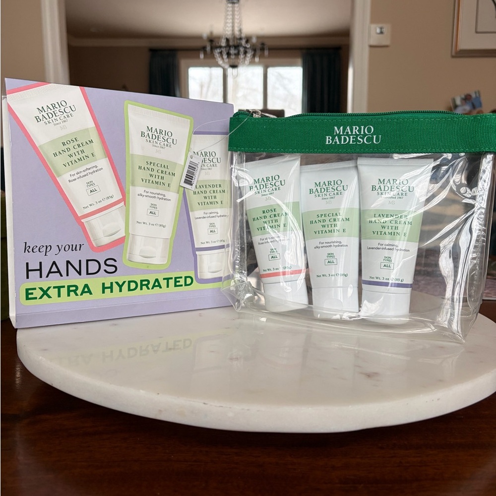 NWT Mario Badescu Hand Cream Trio with clear pouch